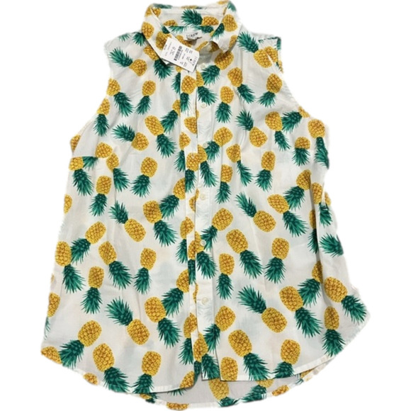 J Crew Pineapple Button Down Sleeveless Shirt Medium NWT MSRP $60 - Picture 1 of 2